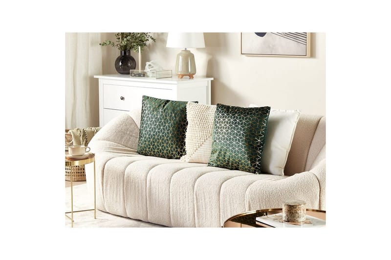 Pynteputer Celosia sett av 2 Grønn/gull - Grønn/gull - Tekstiler - Pute & pledd - Hagepute