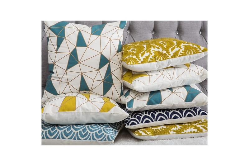 Pynteputer Clarkia sett med 2 Hvit/Blå/Gull - Hvit/Blå/Gull - Tekstiler - Pute & pledd - Hagepute