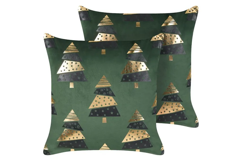 Pynteputer Goldspruce sett á 2 Grønn/gull/svart - Grønn/gull/svart - Tekstiler - Pute & pledd - Pynteputer
