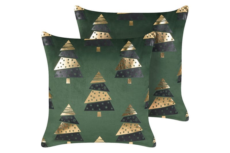 Pynteputer Goldspruce sett á 2 Grønn/gull/svart - Grønn/gull/svart - Tekstiler - Pute & pledd - Pynteputer