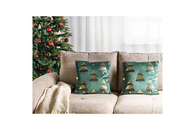 Pynteputer Goldspruce sett á 2 Grønn/gull/svart - Grønn/gull/svart - Tekstiler - Pute & pledd - Pynteputer