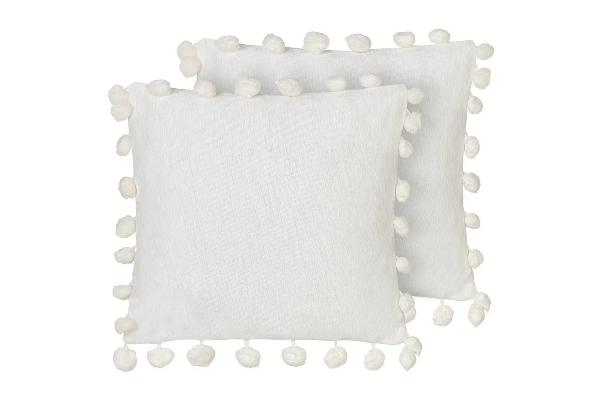 Sett med 2 pynteputer Hvit Polyester 45 x 45 cm Ensfarget Pomponger Klassisk design Håndlaget Dekorasjon Tilbehør Tekstiler