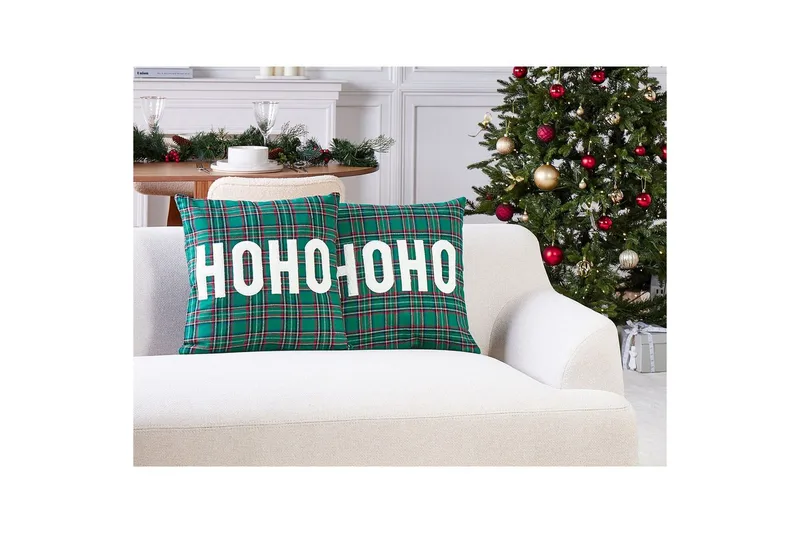 Pynteputer Joycandy sett av 2 Grønn/rød/svart/hvit, Firkantet - Grønn/rød/svart/hvit, Firkantet - Tekstiler - Pute & pledd - Hagepute