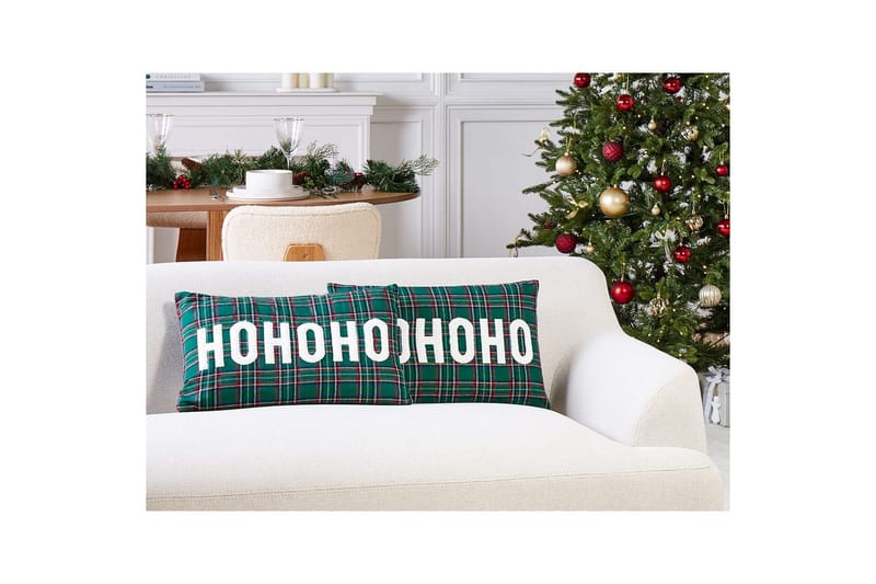 Pynteputer Joycandy sett av 2 Grønn/rød/svart/hvit, Rektangulær - Grønn/rød/svart/hvit, Rektangulær - Tekstiler - Pute & pledd - Hagepute