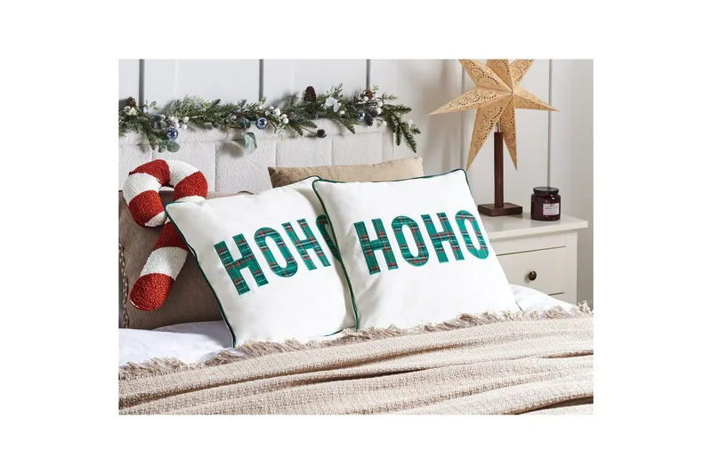 Pynteputer Joycandy sett av 2 Hvit/Rød/Grønn, Firkantet - Hvit/Rød/Grønn, Firkantet - Tekstiler - Pute & pledd - Hagepute