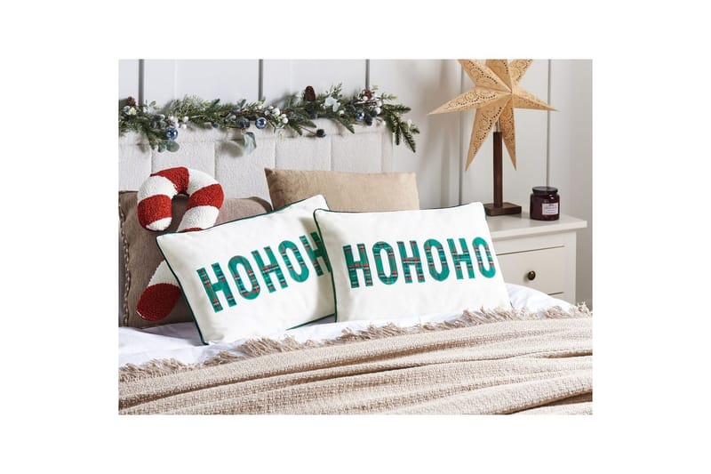 Pynteputer Joycandy sett av 2 Hvit/Rød/Grønn, Rektangulær - Hvit/Rød/Grønn, Rektangulær - Tekstiler - Pute & pledd - Hagepute