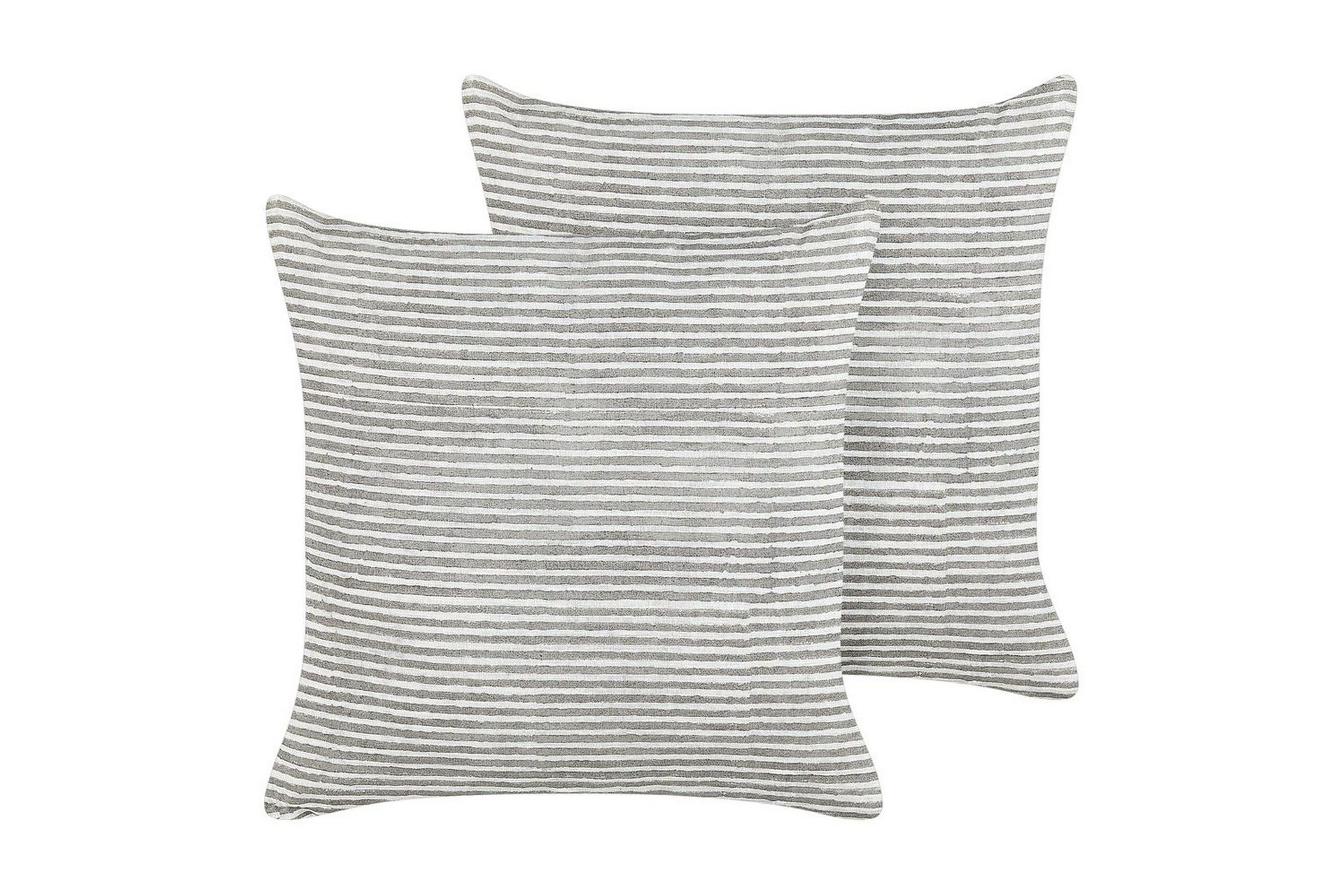 Sett med 2 pynteputer i grå og hvit linbomull 50 x 50 cm med stripete mønster Dekorativt tilbehør