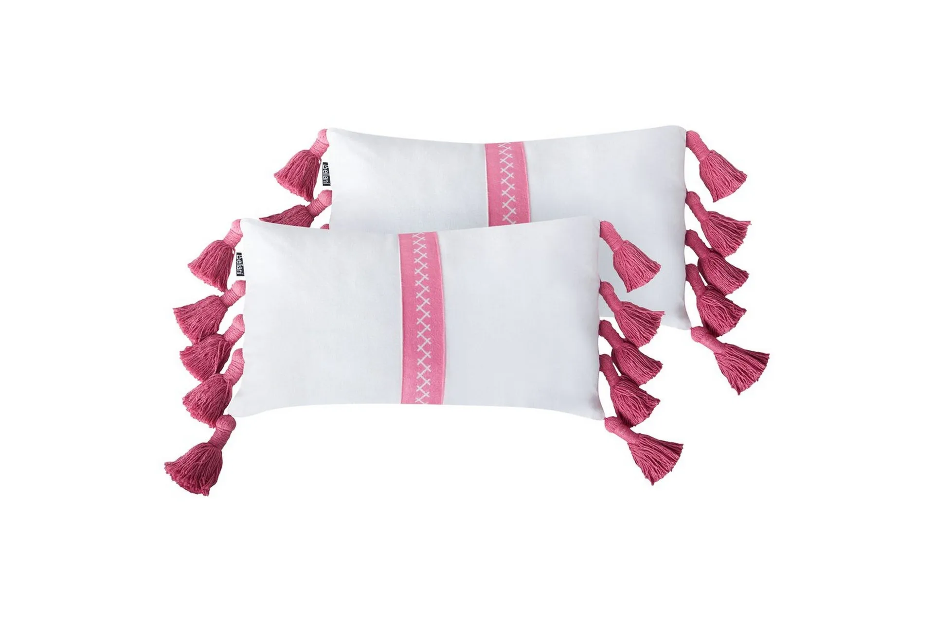 Sett med 2 Pynteputer Rosa Hvit Bomull 30 x 50 cm med dusker Rektangulær Moderne Pute Boho Dekortilbehør