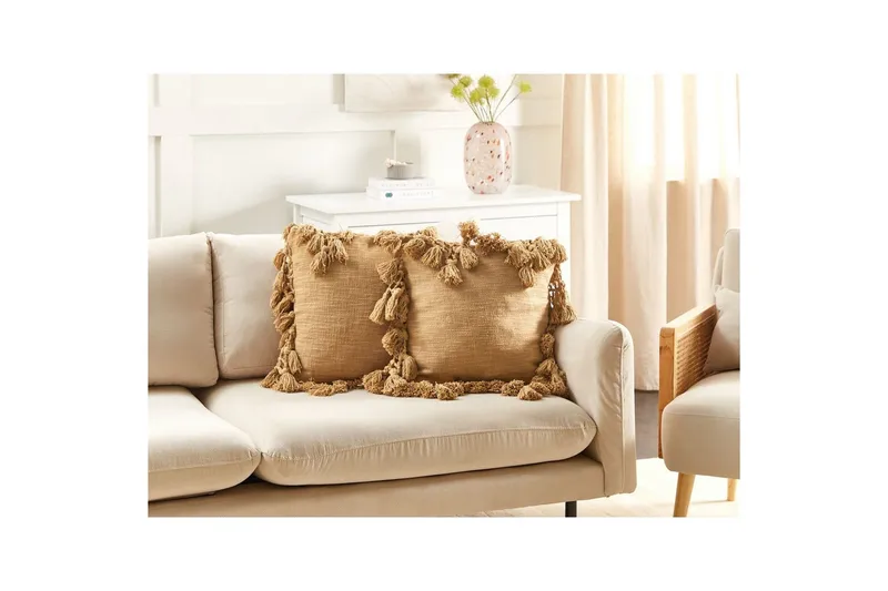 Pynteputer Olearia sett av 2 Sandbeige - Sandbeige - Tekstiler - Pute & pledd - Pynteputer