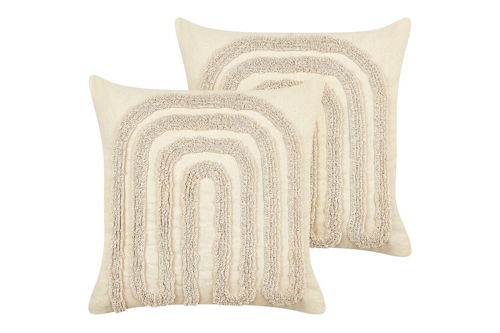 Sett med 2 Pynteputer med Abstrakt Mønster Beige Bomull 45 x 45 cm Tuftede