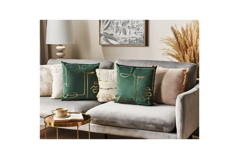 Pynteputer Philodendron sett à 2 Grønn/gull - Grønn/gull - Tekstiler - Pute & pledd - Pynteputer