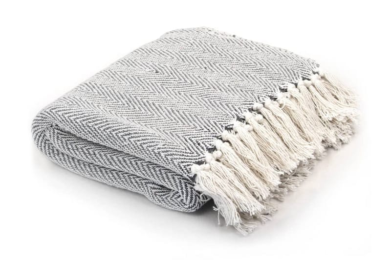 Pledd bomull fiskebeinsmønster 160x210 cm grå - Grå - Tekstiler - Pute & pledd - Tepper & pledd