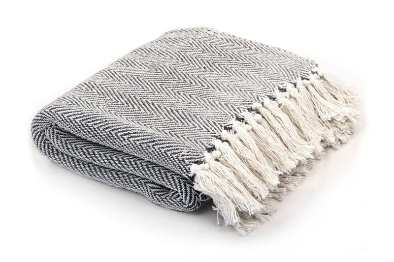 Pledd bomull fiskebeinsmønster 160x210 cm marineblå - Marineblå - Tekstiler - Pute & pledd - Tepper & pledd