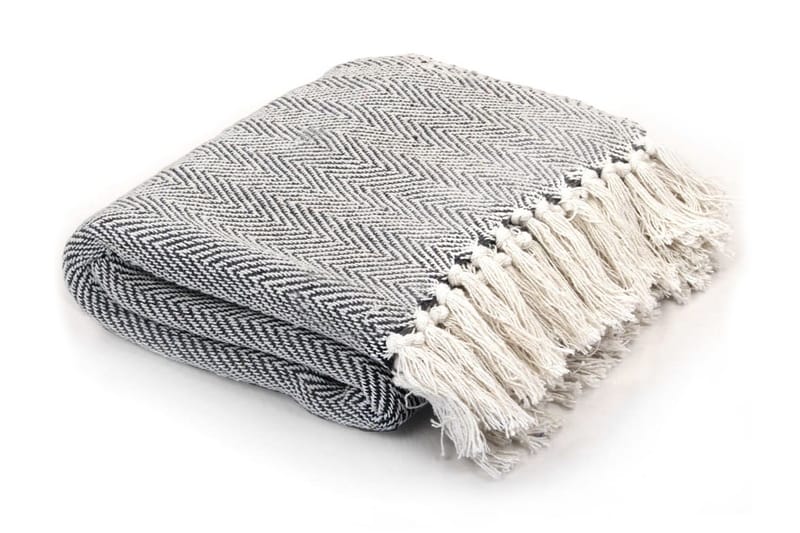 Pledd bomull fiskebeinsmønster 220x250 cm marineblå - Marineblå - Tekstiler - Pute & pledd - Tepper & pledd