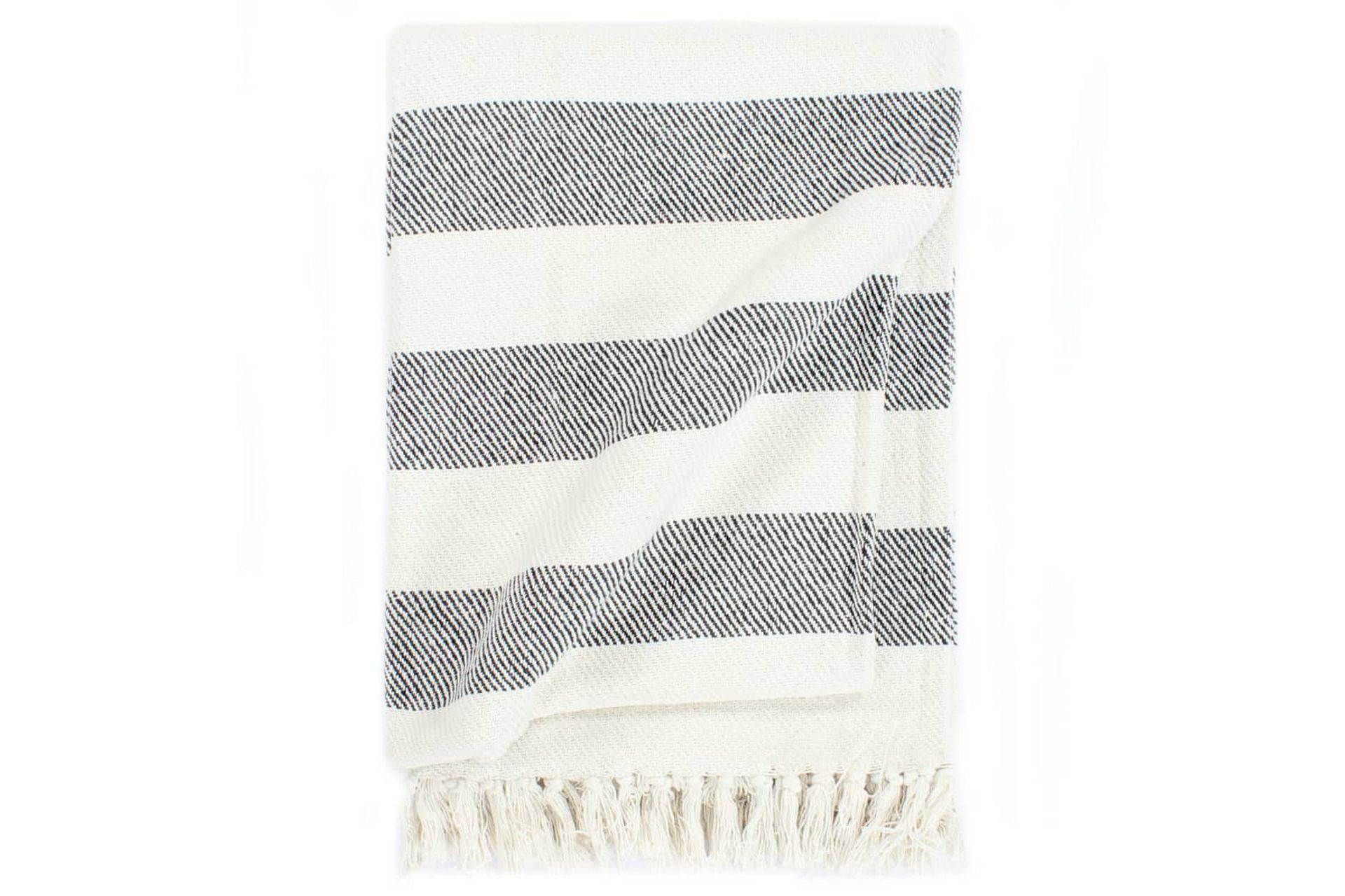 Teppe bomull stripemønster 220x250 cm antrasitt - Tekstiler - Pute & pledd - Tepper & pledd