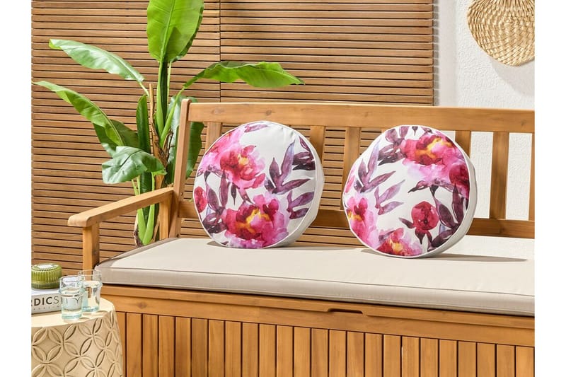 Trepuzzi Utendørspute 40 cm Rund - Hvit/Rosa - Tekstiler - Pute & pledd - Hagepute