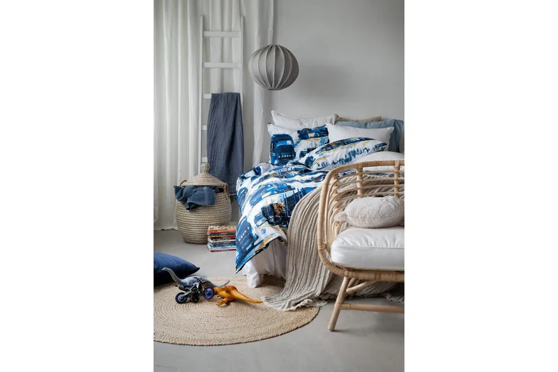 Dynetrekksett Enkeltseng 2-delt Lastebiler Marineblå - Tekstiler - Sengetøy - Sengetøysett & dynetrekksett - Sengesett enkeltseng