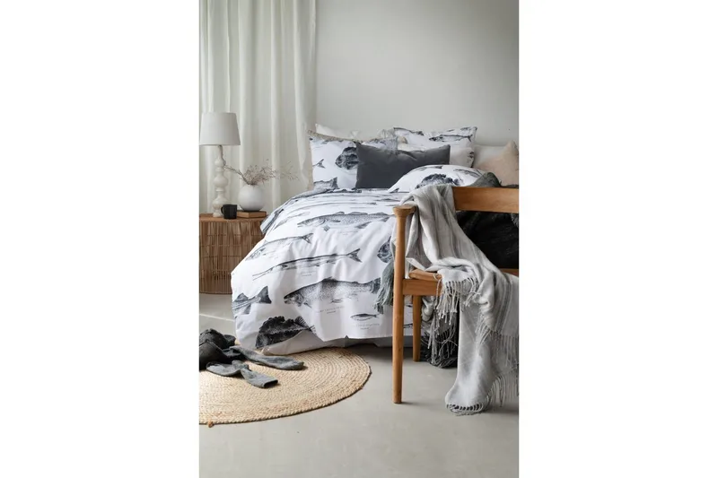 Dynetrekksett Enkeltseng 2-Dels Havfisker Hvit - Tekstiler - Sengetøy - Sengetøysett & dynetrekksett - Sengesett enkeltseng