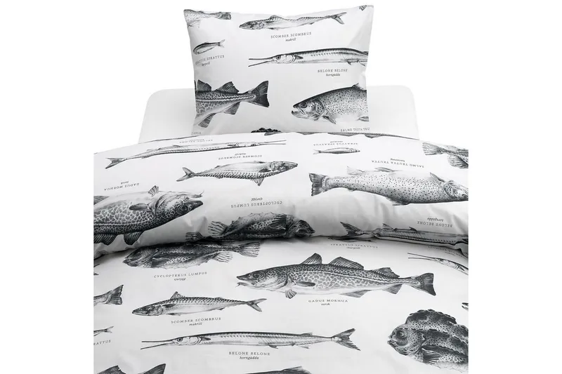 Dynetrekksett Enkeltseng 2-Dels Havfisker Hvit, undefined