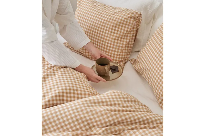Dynetrekksett Enkeltseng 2-Delers Märta Ruta - Gul - Tekstiler - Sengetøy - Dyne