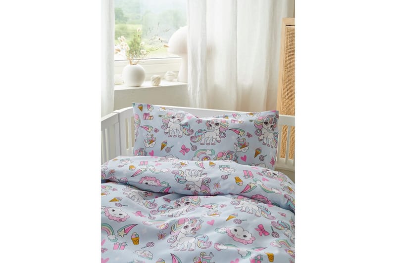 Dynetrekksett til Sprinkelseng 2-delt Enhjørning Blå - Tekstiler - Sengetøy - Dyne