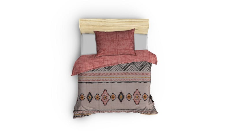 Botswana sengesett 140x200 cm - Teglrød Gul Hvit Svart - Tekstiler - Sengetøy - Sengetøysett & dynetrekksett