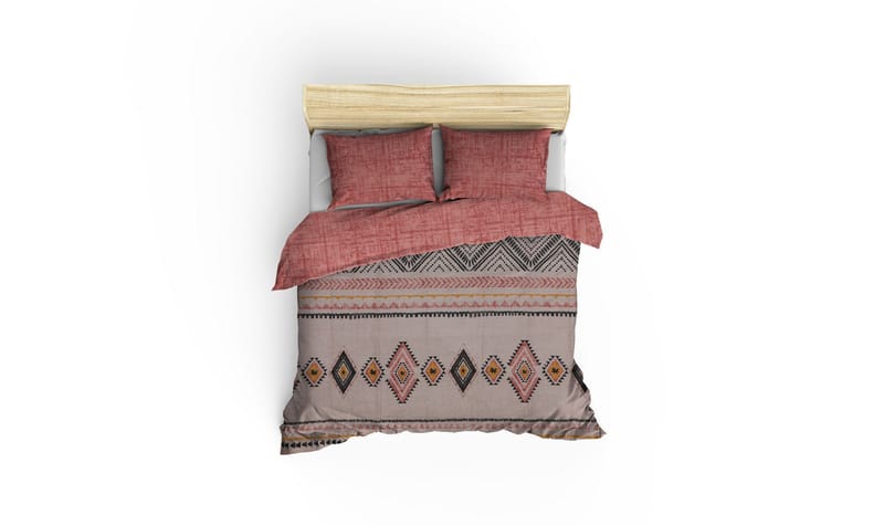 Botswana sengesett 240x220 cm - Teglrød Gul Hvit Svart - Tekstiler - Sengetøy - Sengetøysett & dynetrekksett