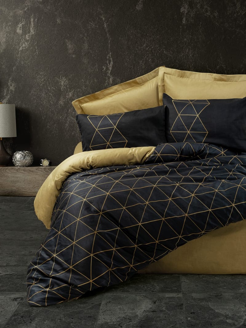 Branlor sengesett 140x200 cm - Veta Gull Svart - Tekstiler - Sengetøy - Sengetøysett & dynetrekksett