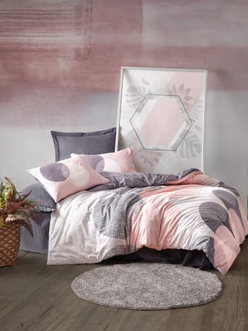 Dilsah sengesett 200x200 cm - Grå Rosa Hvit - Tekstiler - Sengetøy - Sengetøysett & dynetrekksett