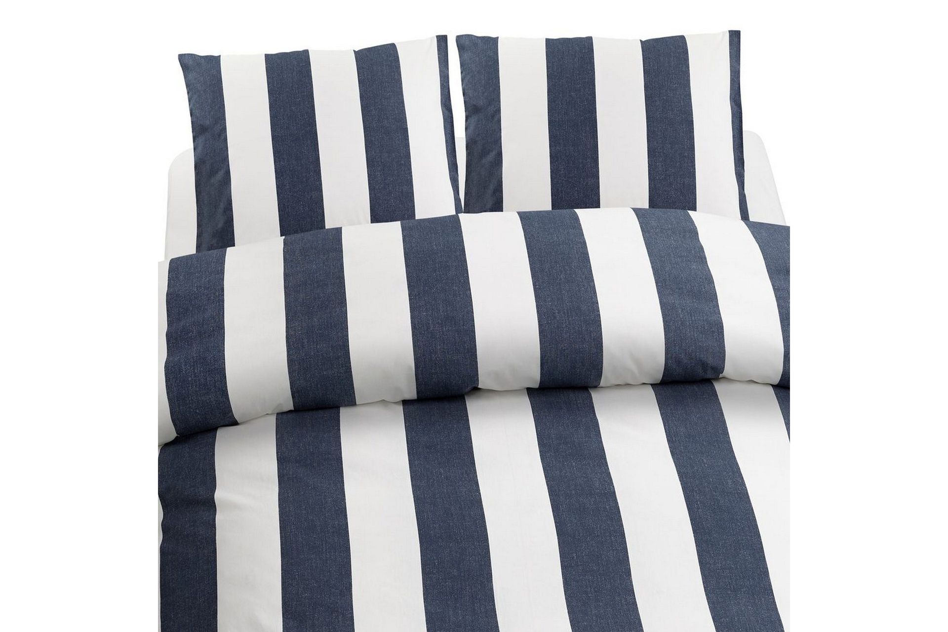 Dynetrekksett Dobbeltseng 3-Dels Block Stripe - Marineblå