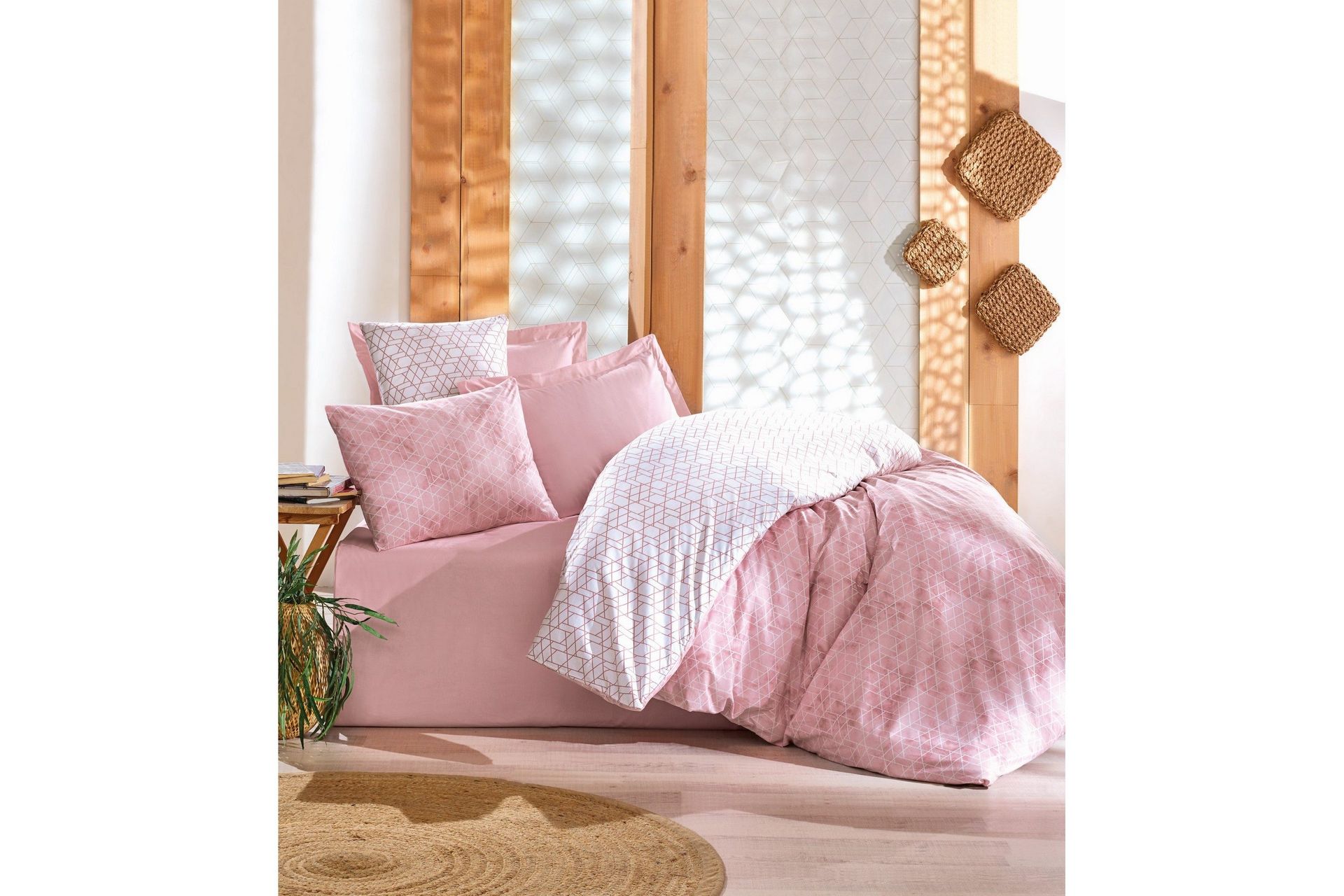 Cotton Box Sengetøy Dobbelt 4-deler Ranforce - Hvit/Rosa