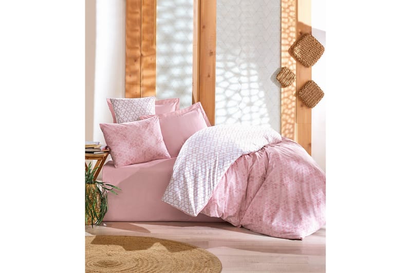 Cotton Box Sengetøy Dobbelt 4-deler Ranforce, Hvit/Rosa