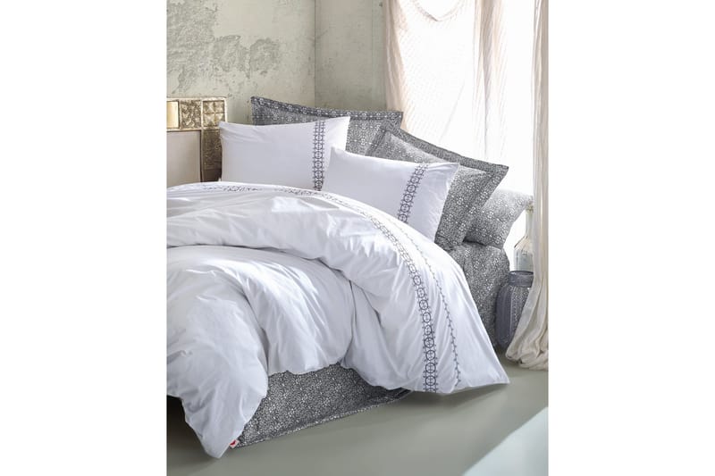 Cotton Box Sengetøy Dobbelt 6-deler Ranforce, Grå/Hvit