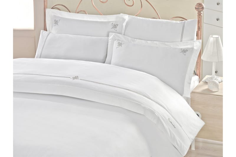 Cotton Box Sengetøy Dobbelt 6-deler Satin, Hvit/Grå