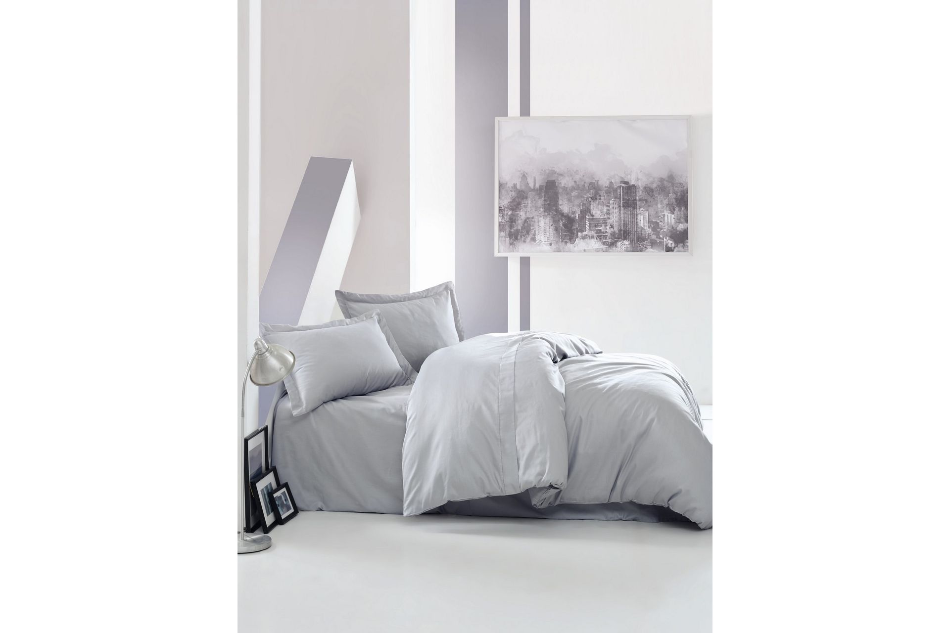 Cotton Box Sengetøysett Dobbelt 4-deler Premium Satin - Grå - Tekstiler - Sengetøy - Sengetøysett & dynetrekksett - Sengesett dobbeltseng