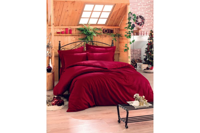 Cotton Box Sengetøysett Dobbelt 4-deler Premium Satin, Mørkerød