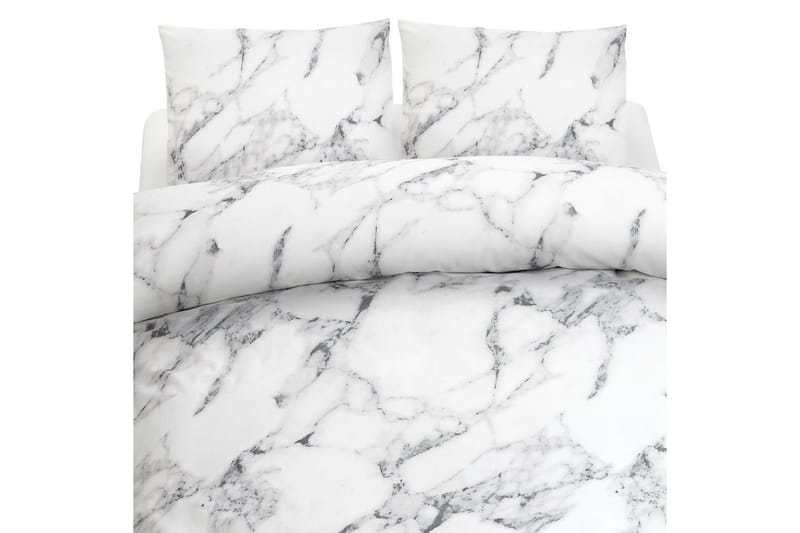 Dynetrekksett Dobbeltseng 3-Dels Marmor Hvit, Multi