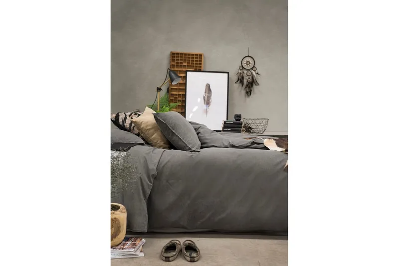 Dynetrekksett Dobbeltseng 3-dels vasket - Grå - Tekstiler - Sengetøy - Sengetøysett & dynetrekksett - Sengesett dobbeltseng