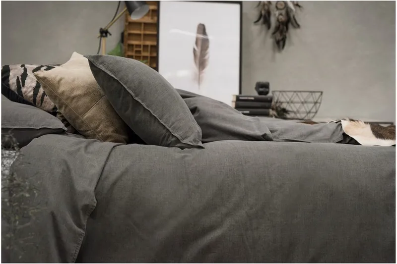 Dynetrekksett Dobbeltseng 3-dels vasket - Grå - Tekstiler - Sengetøy - Sengetøysett & dynetrekksett - Sengesett dobbeltseng