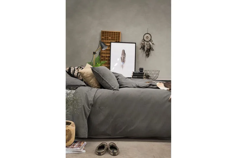 Dynetrekksett Dobbeltseng 3-dels vasket - Grå - Tekstiler - Sengetøy - Sengetøysett & dynetrekksett - Sengesett dobbeltseng