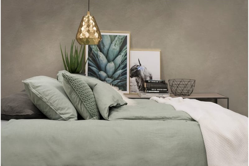 Dynetrekksett Dobbeltseng 3-dels vasket - Grønn - Tekstiler - Sengetøy - Sengetøysett & dynetrekksett - Sengesett dobbeltseng