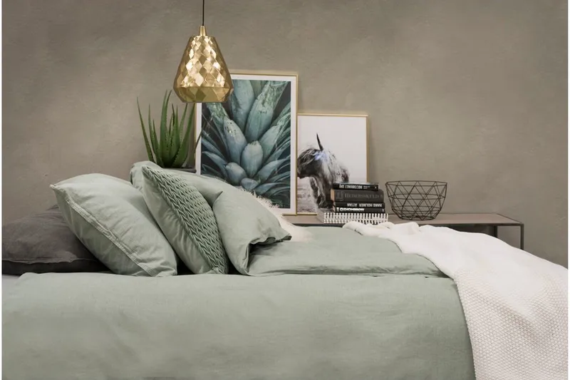 Dynetrekksett Dobbeltseng 3-dels vasket - Grønn - Tekstiler - Sengetøy - Sengetøysett & dynetrekksett - Sengesett dobbeltseng