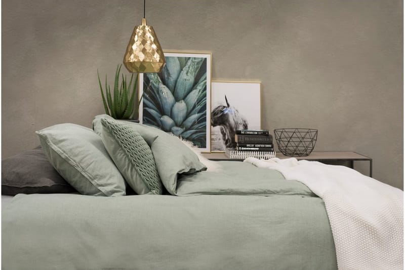 Dynetrekksett Dobbeltseng 3-dels vasket - Grønn - Tekstiler - Sengetøy - Sengetøysett & dynetrekksett - Sengesett dobbeltseng