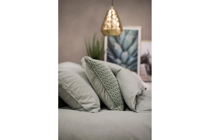 Dynetrekksett Dobbeltseng 3-dels vasket - Grønn - Tekstiler - Sengetøy - Sengetøysett & dynetrekksett - Sengesett dobbeltseng