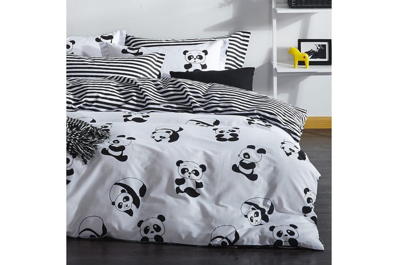 EnLora Home Sengetøy Dobbelt 4-deler, Svart/Hvit