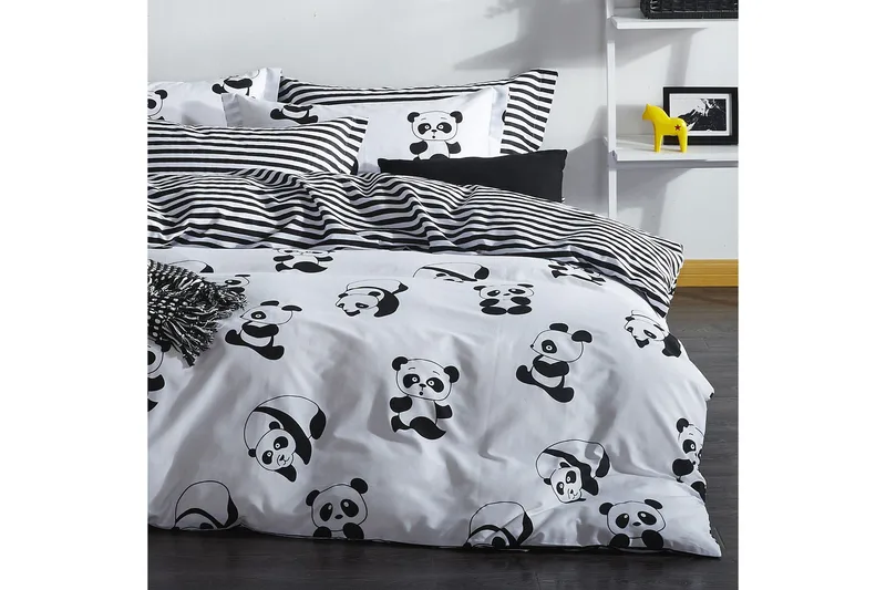 EnLora Home Sengetøy Dobbelt 4-deler, Svart/Hvit