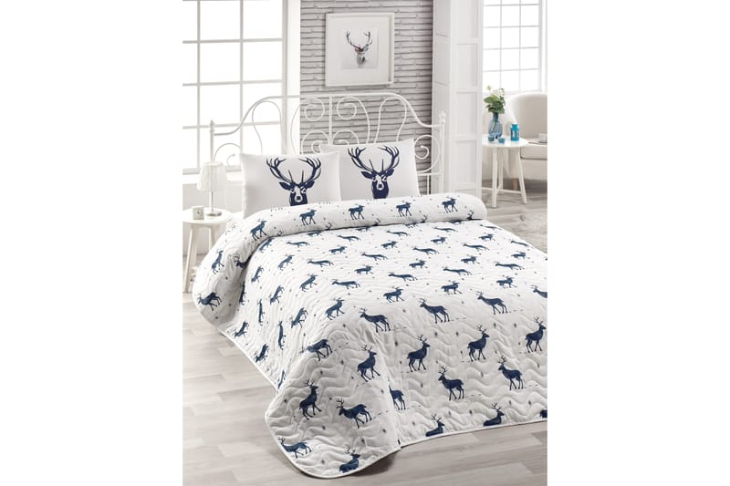 EnLora Home Sengeteppe Dobbelt 200x220+2 Putetrekk - Mørkeblå/Hvit - Tekstiler - Sengetøy - Sengetøysett & dynetrekksett - Sengesett dobbeltseng