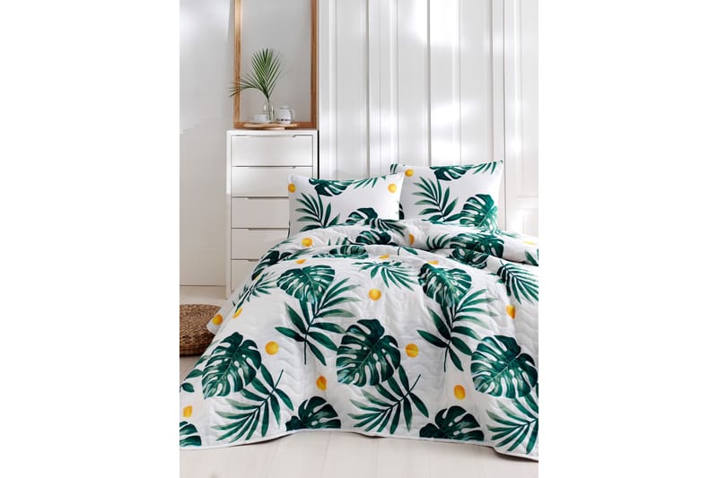 EnLora Home Sengeteppe Dobbelt 200x220+2 Putetrekk - Hvit/Grønn/Gul - Tekstiler - Sengetøy - Sengetøysett & dynetrekksett - Sengesett dobbeltseng