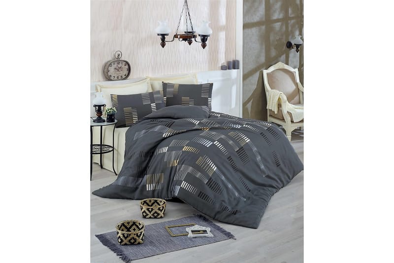 Eponj Home Sengetøy Dobbelt 4-deler, Antrasitt/Gul/Hvit