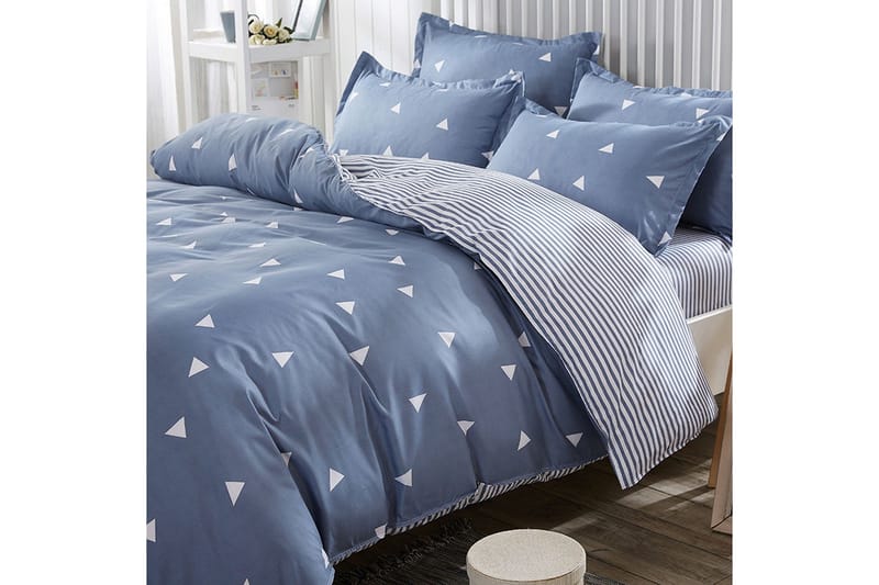 Eponj Home Sengetøy Dobbelt 4-deler, Blå/Hvit